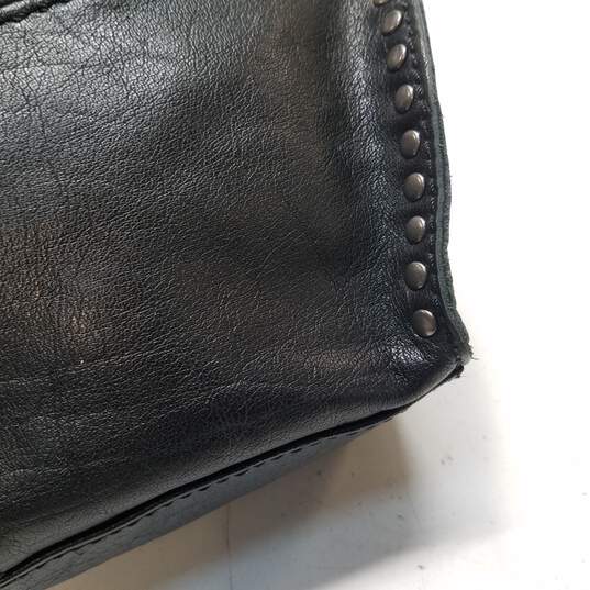 Flap Over Silver Studded Black Leather Crossbody Sling Bag