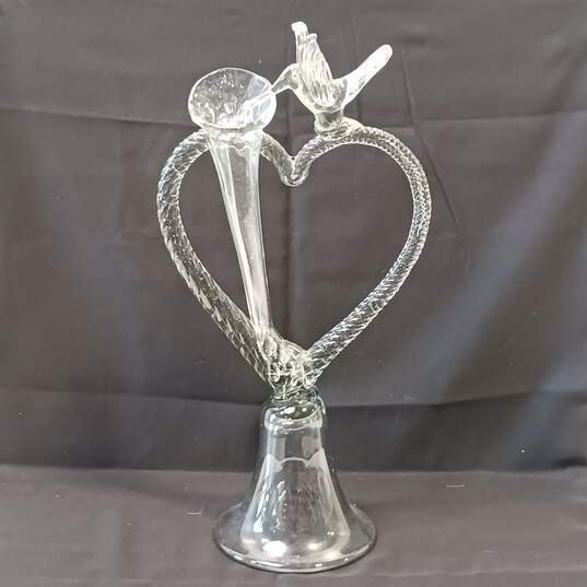 14" Humming Bird Heart Shaped Glass Vase image number 1