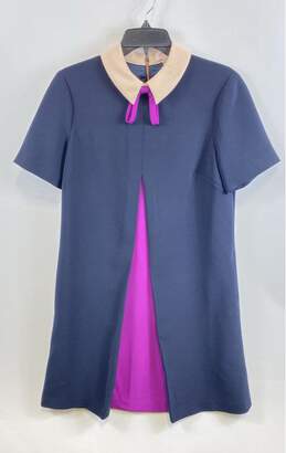 Ted Baker Womens Blue Pink Collared Short Sleeve Back Zip Mini Dress Size 3