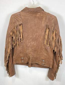 Mauritius Women Brown Fringe Leather Jacket Sz 8 alternative image