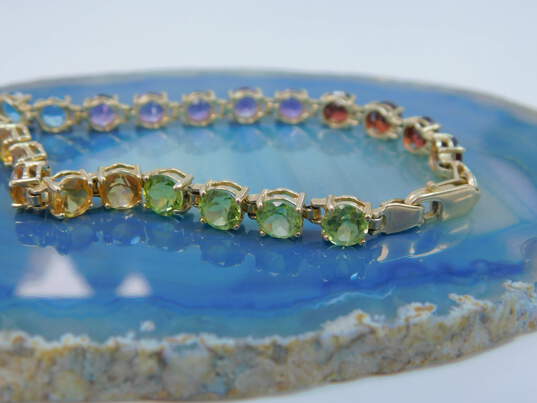 14K Yellow Gold Garnet Amethyst Blue Topaz Citrine & Peridot Tennis Bracelet 9.7g image number 7