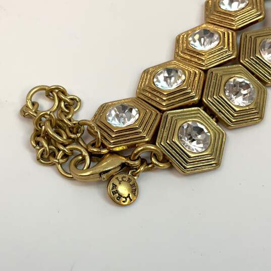 Designer J. Crew Gold-Tone Rivoli Rhinestone Hexagon Choker Necklace image number 4