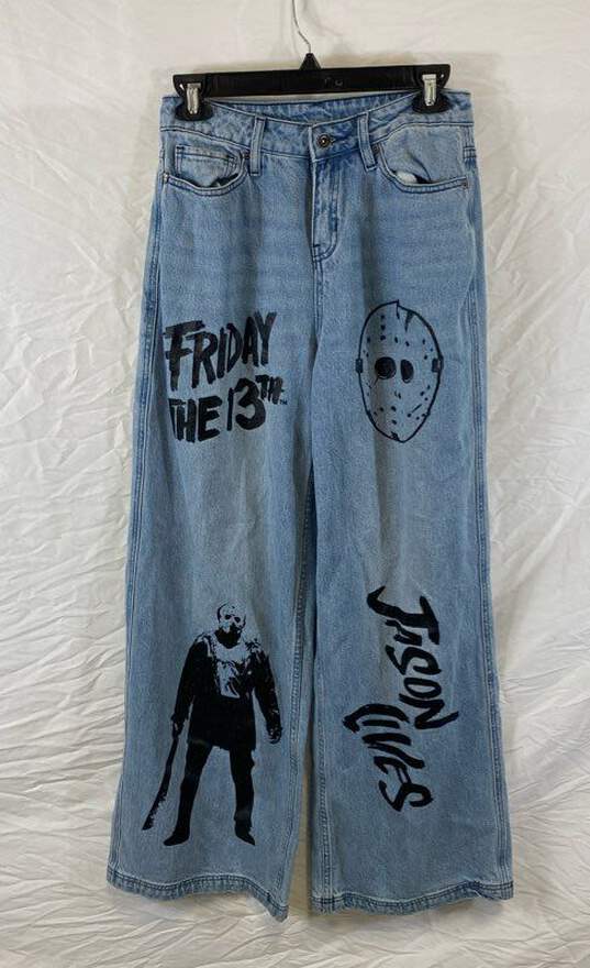 Friday the 13th Womens Blue Jason Lives Denim High Rise Wide-Leg Jeans Size 3 image number 1