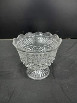 Vintage Clear Pressed Glass Scalloped Edge Compote Bowl