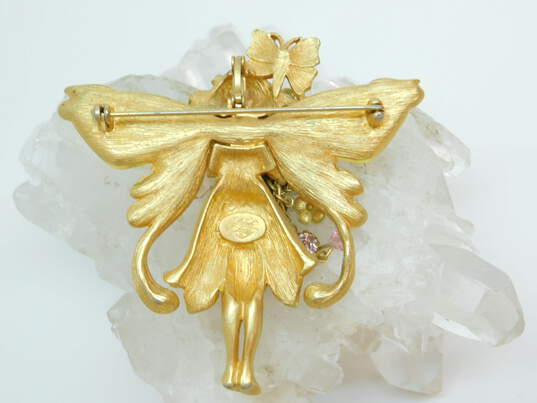 Kirks Folly Designer Gold Tone Icy Rhinestone Fairy Brooch Pendant 40.9g image number 2