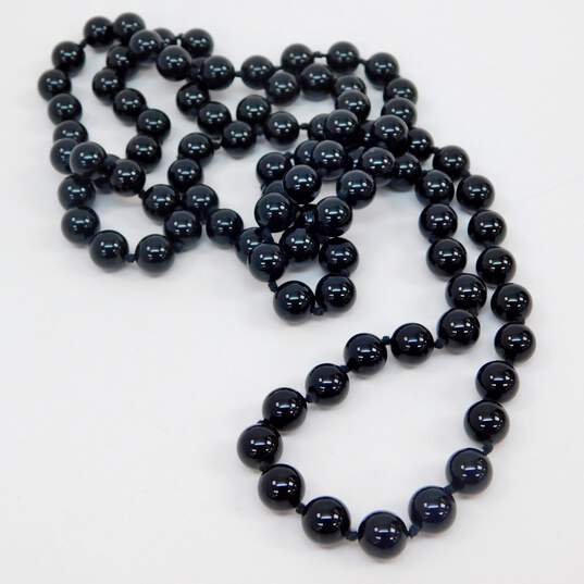 Vintage Bohemian Black Czech Glass Necklaces w/Milk Glass Necklace Bracelet & Earrings 239.4g image number 11
