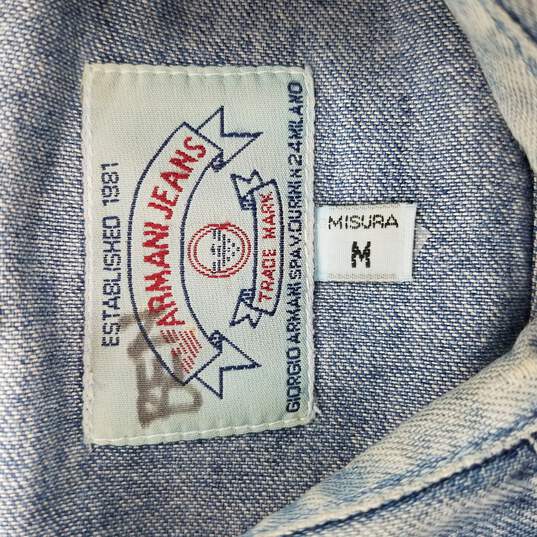 Buy the Armani Jeans Men Blue Denim Camp Shirt M | GoodwillFinds
