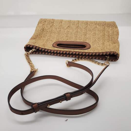 Michael Kors Rosalie Natural Straw Brown Leather Trim Clutch Crossbody Bag image number 5