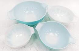 Vintage Pyrex Amish Butterprint Turquoise Blue Cinderella Mixing Bowls Set of 4