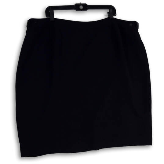 Womens Black Flat Front Side Zip Back Slit Mini Skirt Size 24W image number 1