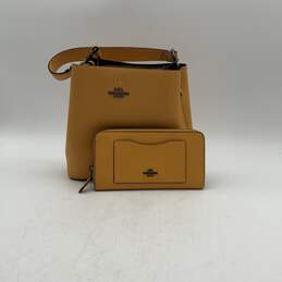 Coach Womens Mustard Leather Zipper Pocket Crossbody Handbag With Wallet Set