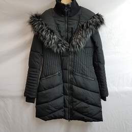 Noize Black Trench Puffer with Fur Trimmed Hood - Size Small (2-4)