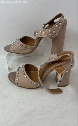 Steve Madden Womens Cara Beige Silver Leather Studded Strappy Heels Size 7.5 M