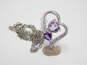 Contemporary 925 Amethyst & Diamond Accent Heart & Purple CZ Pendants Necklace Drop Earrings & Twisted Herringbone Chain Bracelet 10.4g image number 6