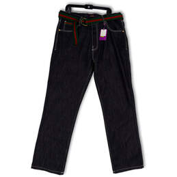 NWT Mens Black Denim Dark Wash Stretch Belted Straight Leg Jeans Size 38/34