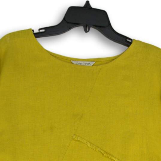 John Mark Womens Yellow Round Neck 3/4 Sleeve Tunic Blouse Top Size Small image number 3