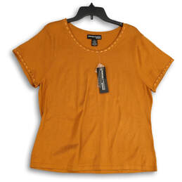 NWT Womens Orange Round Neck Short Sleeve Pullover T-Shirt Size 1X