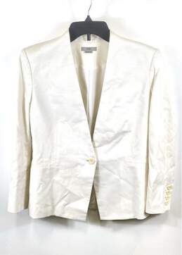 Helmut Lang Womens White V-Neck Pockets Long Sleeve Single-Breasted Blazer Sz 6