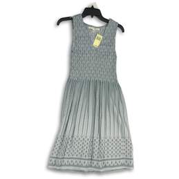 NWT Max Studio Womens Gray White Sleeveless Pleated V-Neck A-Line Dress Size L