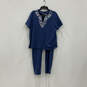 NWT Womens Blue Embroidered Blouse Top And Pull-On Pants Size L/XL image number 1