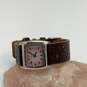 Designer Fossil Silver-Tone Rectangle Pink Dial Leather Strap Analog Watch image number 1
