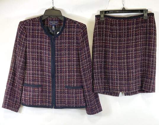 Laura Scott Womens Multicolor Plaid Tweed 2-Piece Skirt Suit Set Size 8P image number 1