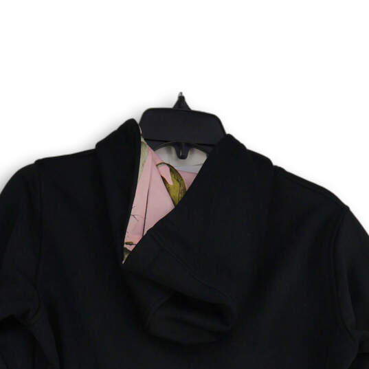 Womens Black Pink Long Sleeve Kangaroo Pocket Pullover Hoodie Size Small image number 4