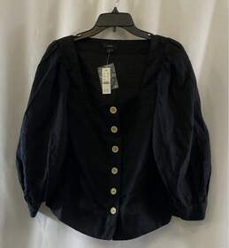 NWT J.Crew Womens Black Linen Long Sleeve Button Front Blouse Size Medium