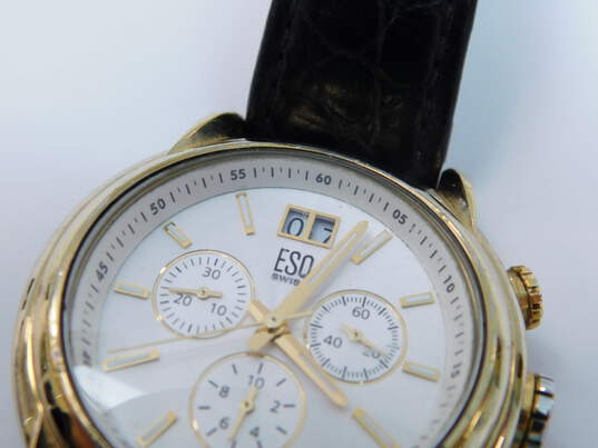 Esquire Swiss Quartz Gold Tone & Leather Band Chronograph Men's Watch 97.9g image number 2