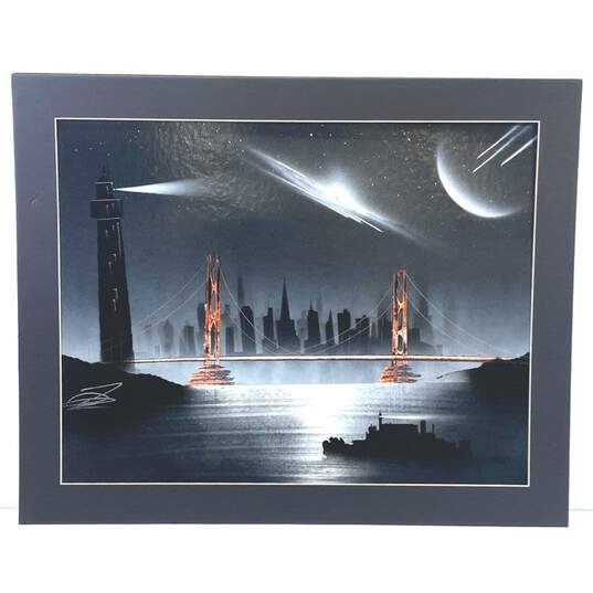 Golden Gate Bridge at night Spray Paint art Matted image number 1