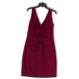 Womens Purple V-Neck Ruched Sleeveless Back Zip Short Mini Dress Size 8
