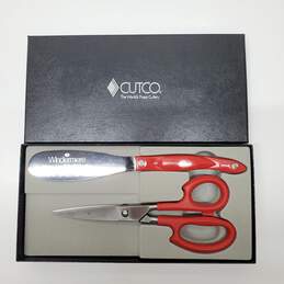 CUTCO 1768 Spatula Spreader Knife and 77 Shears Scissors Red Handle Engraved