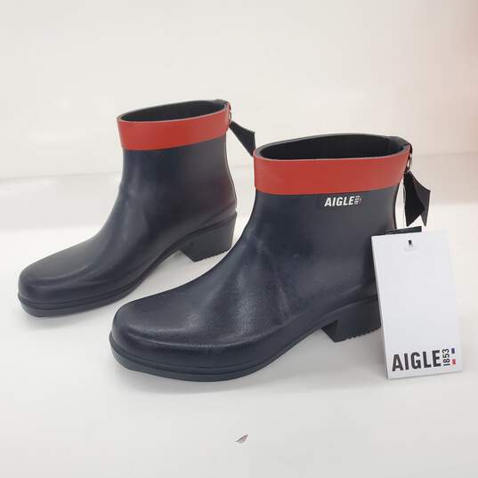 Aigle Women's Myrica Bottil Heeled Black Rubber Rain Boot Size 9 NWT image number 1