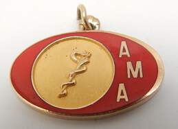 10K Yellow Gold Red Enamel American Medical Association Charm Pendant 5.2g