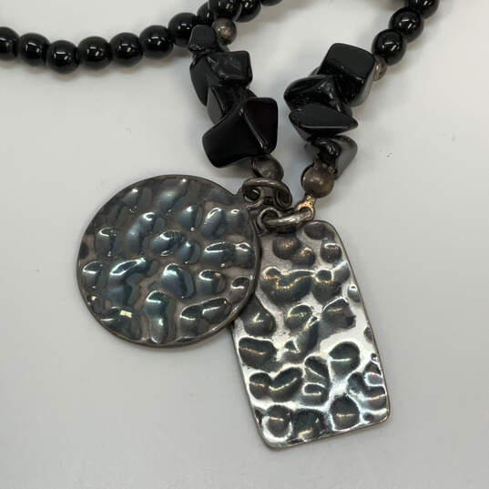 Designer Silpada Sterling Silver Black Beaded Hammered Pendant Necklace image number 4