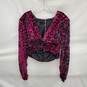 NWT Dundas & Revolve WM's Black & Pink Floral Velvet Shoulder Padded Blouse Top Size M image number 1