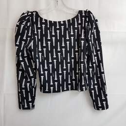Betsey Johnson Screw Print Long Sleeved Cropped Shirt Black/White Size M alternative image