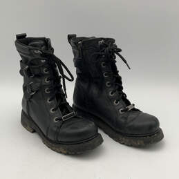 Womens D87160 Black Leather Lace Up Ankle Motorcycle Boots Size 6.5 M alternative image