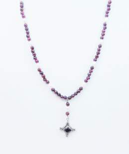 Artisan 925 Garnet & Pearl Necklace & Textured Earrings 28.8g alternative image