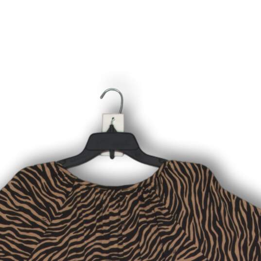 NWT Michael Kors Womens Blouse Top Shirt Zebra Print Bell Sleeve Khaki Size XL image number 4