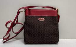 COACH North South Red Canvas Signature File Crossbody Bag