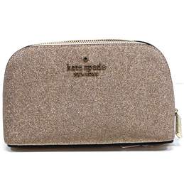Kate Spade Joeley Tinsel Gold Glitter Cosmetic Pouch Zip Around Bag