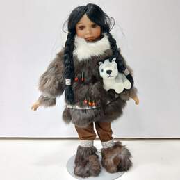 Inuit Real Fur Coat 17 in Porcelain Doll
