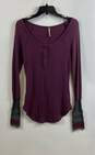Free People Womens Burgundy Long Sleeve Henley Neck Thermal Top Size Medium image number 1