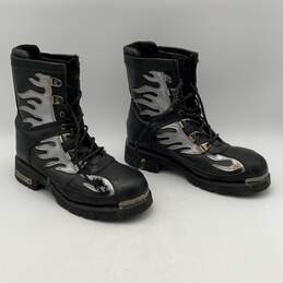 X Element Mens Black Silver Leather Oil Resistant Lace-Up Biker Boots Size 11 alternative image