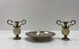 Miniature Mid Century Silver Plate Vases/Tray Decorative Pair of Onyx Bud Vases image number 2