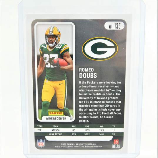 2021 Romeo Doubs Panini Absolute Rookie Green Bay Packers image number 3