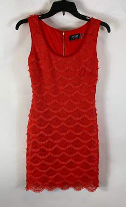 NWT Guess Womens Red Lace Sleeveless Scalloped Hem Short Sheath Dress Size 2