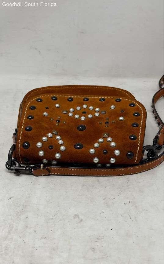 Coach Womens Brown SD-20115 Genuine Full Grain Suede Studded Crossbody Bag image number 4