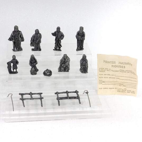 Vintage Pewter Nativity Set Mini Figurines 11 Piece image number 1